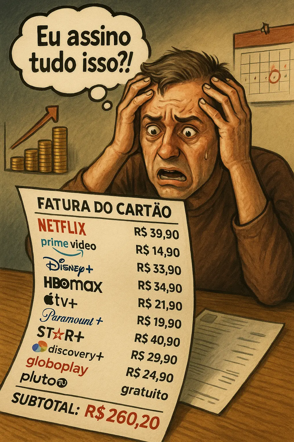 Homem estressado com múltiplas assinaturas